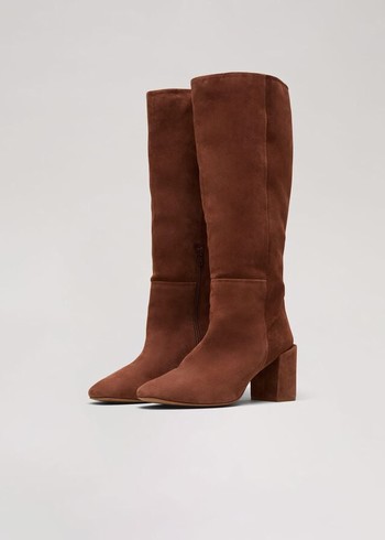 Phase Eight Tan Suede Block Knee Boots Brown USA | 6087135-YO